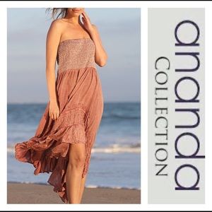 DUSTY ROSE HI-LOW STRAPLESS DRESS